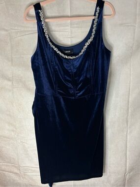 Cider Navy Velvet Midi Dress with Crystal Scoop Neckline